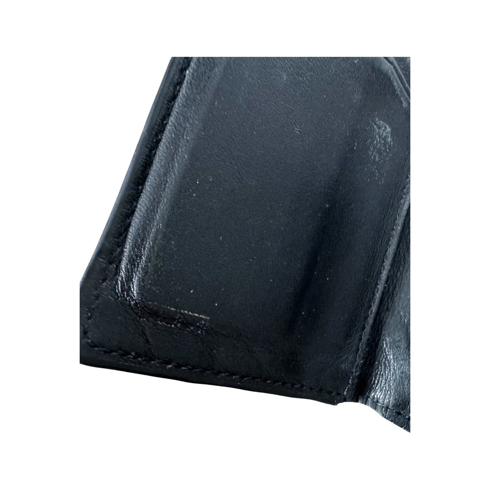 Tumi Mens Black Leather Bifold Wallet Embossed T-Logo Monogram ID Window
